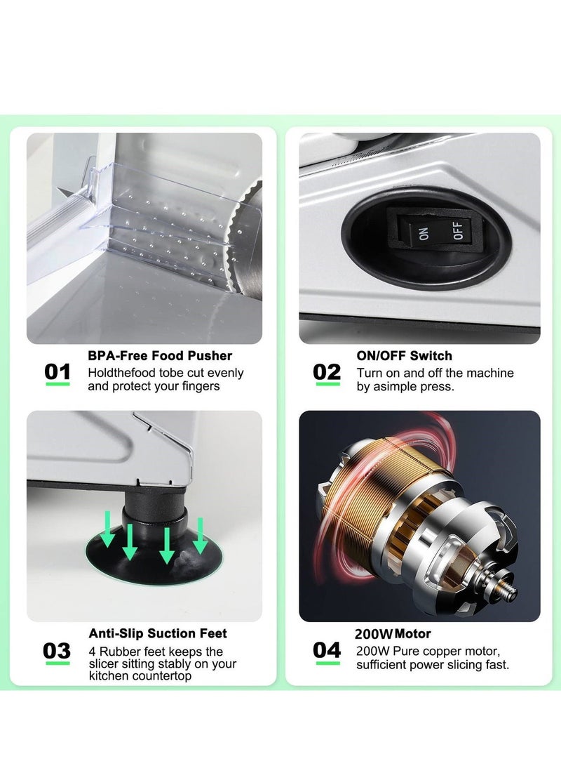 اووكاي آلة تقطيع اللحوم الكهربائية: معالجات طعام قطاعة اللحوم ديلي مع 3 شفرات من الفولاذ المقاوم للصدأ - سمك قابل للتعديل سهل التنظيف - مفرمة لحم للمطبخ/الاستخدام التجاري - لخبز جبن اللحوم - Image 4